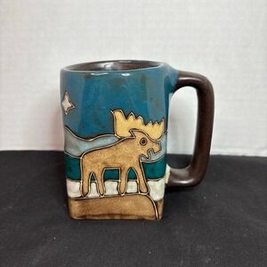 Mara Stoneware 12 Ounce Square Moose Mug Dark Handle